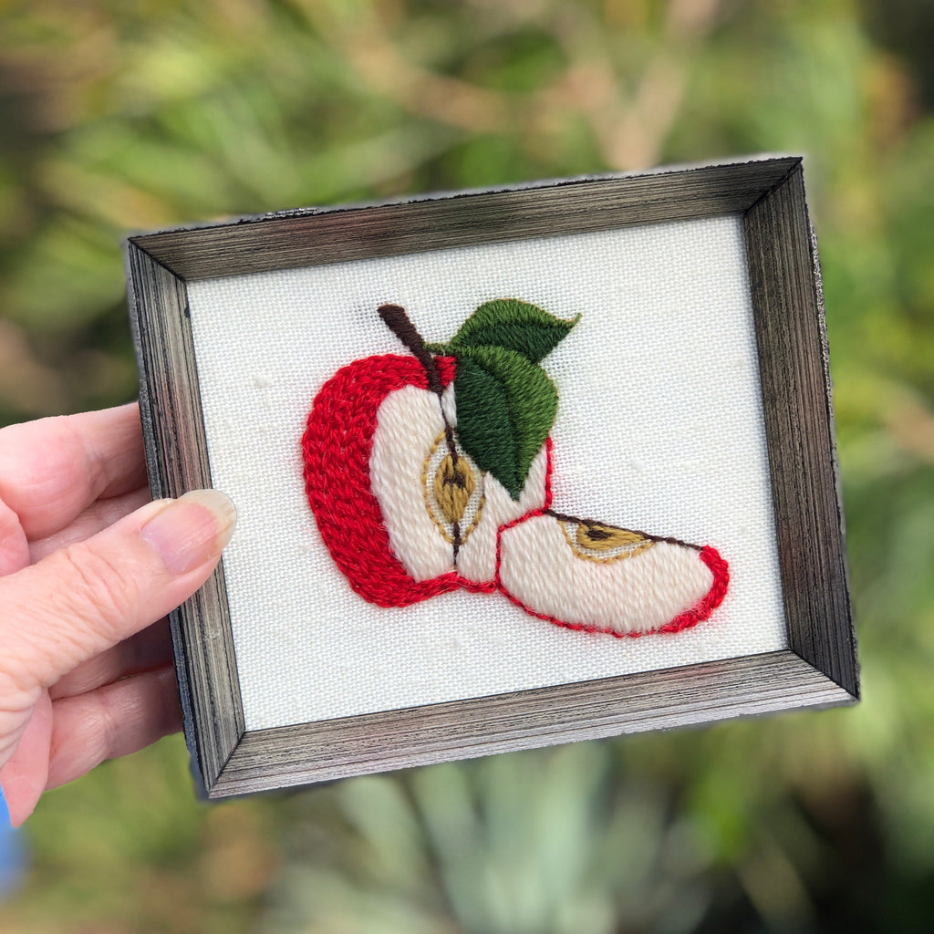 Vintage Apple Crewel Embroidery Framed