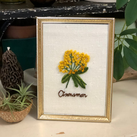 Vintage Cinnamon Crewel Embroidery Framed