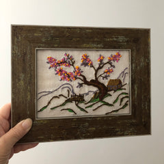 Vintage Spring Bloom Crewel Embroidery Framed