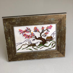 Vintage Spring Bloom Crewel Embroidery Framed