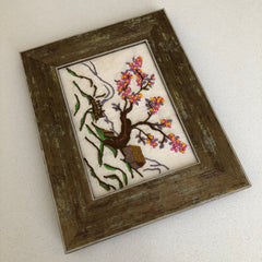 Vintage Spring Bloom Crewel Embroidery Framed
