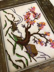 Vintage Spring Bloom Crewel Embroidery Framed