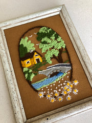 Vintage Brookside Vignette Crewel Embroidery Framed