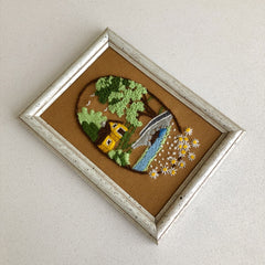 Vintage Brookside Vignette Crewel Embroidery Framed