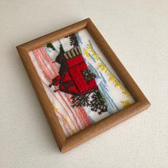 Vintage Barn Crewel Embroidery Framed