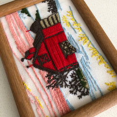 Vintage Barn Crewel Embroidery Framed