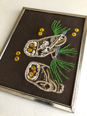 Vintage Owl Watch Crewel Embroidery Framed
