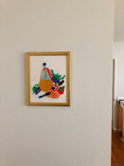Vintage Fruit and Wine Crewel Embroidery Framed Art