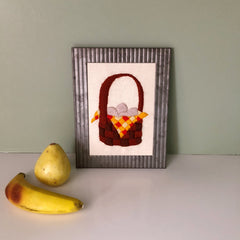 Vintage Basket of Eggs Crewel Embroidery Framed