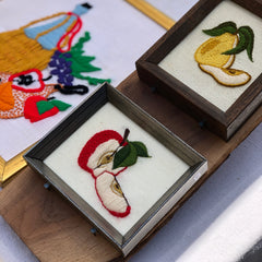 Vintage Apple Crewel Embroidery Framed