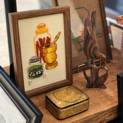 Vintage Spices Crewel Embroidery Framed