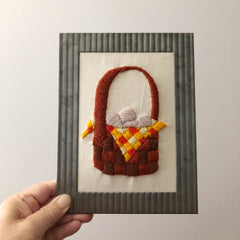 Vintage Basket of Eggs Crewel Embroidery Framed