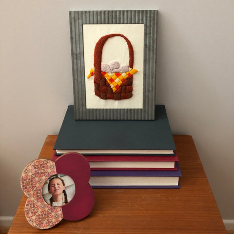 Vintage Basket of Eggs Crewel Embroidery Framed