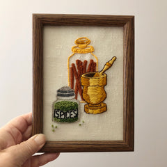 Vintage Spices Crewel Embroidery Framed