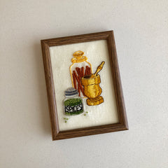 Vintage Spices Crewel Embroidery Framed
