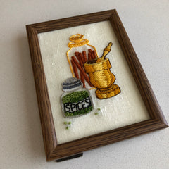 Vintage Spices Crewel Embroidery Framed
