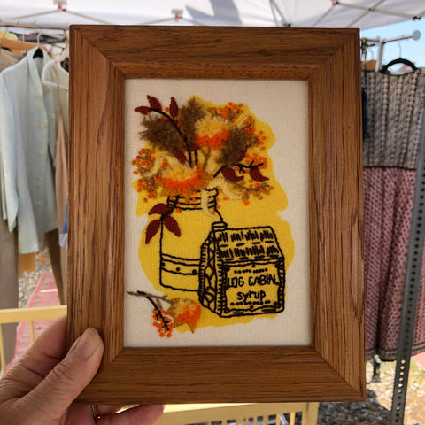 Antique Tin Crewel Embroidery Framed