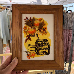 Antique Tin Crewel Embroidery Framed